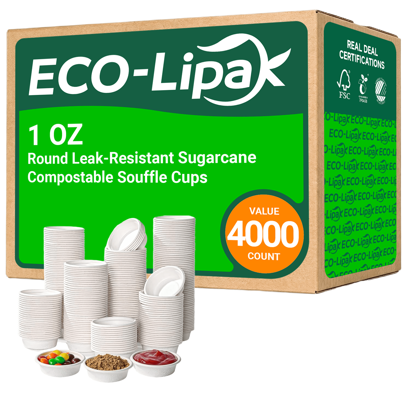 Round Leak - Resistant Sugarcane Compostable Souffle Cups｜BPI Certified, BPA - Free - ECOlipak