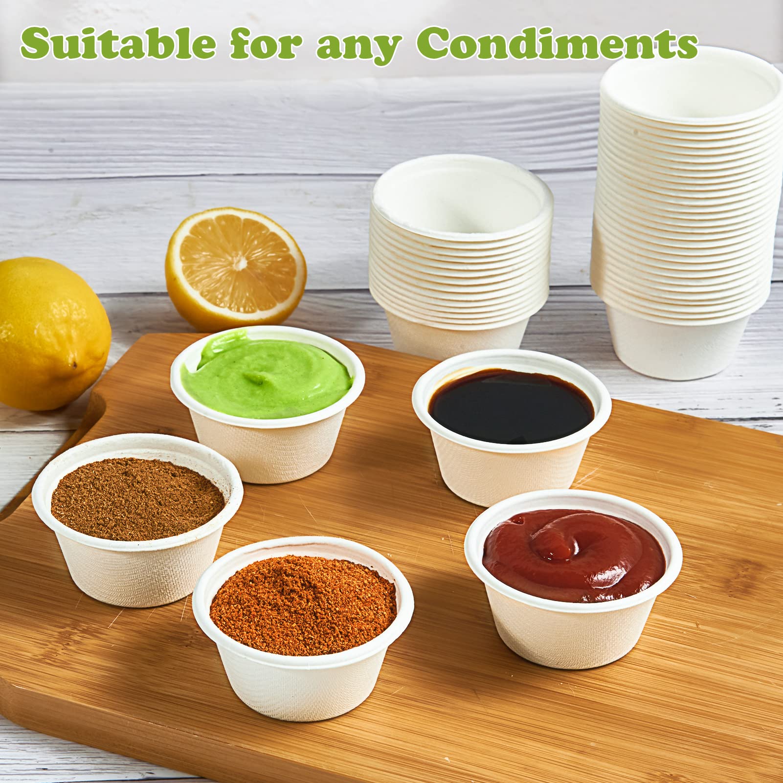 Round Leak - Resistant Sugarcane Compostable Souffle Cups｜BPI Certified, BPA - Free - ECOlipak