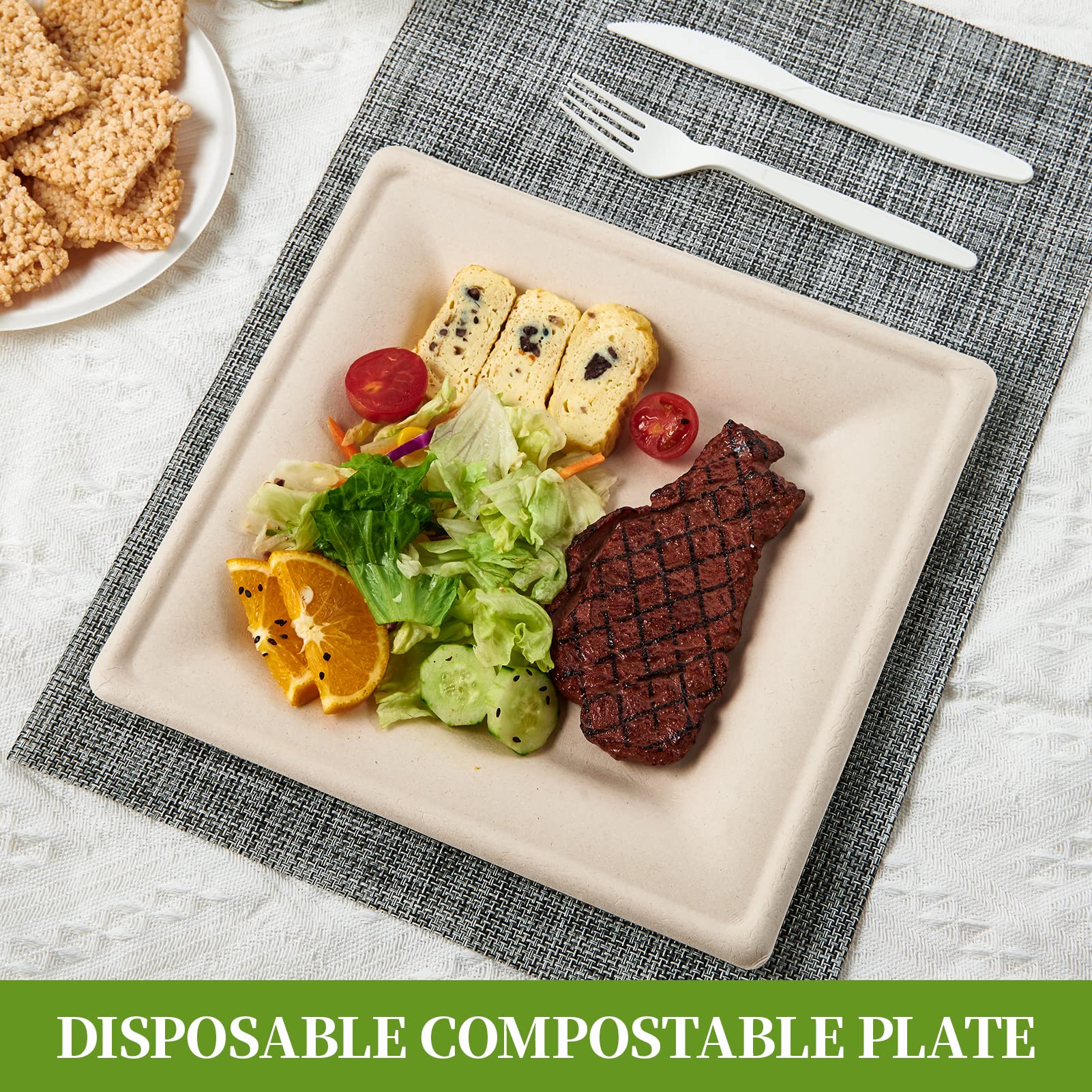 Square Heavy - Duty Compostable Plates｜BPA - Free, Cut - Resistant - ECOlipak