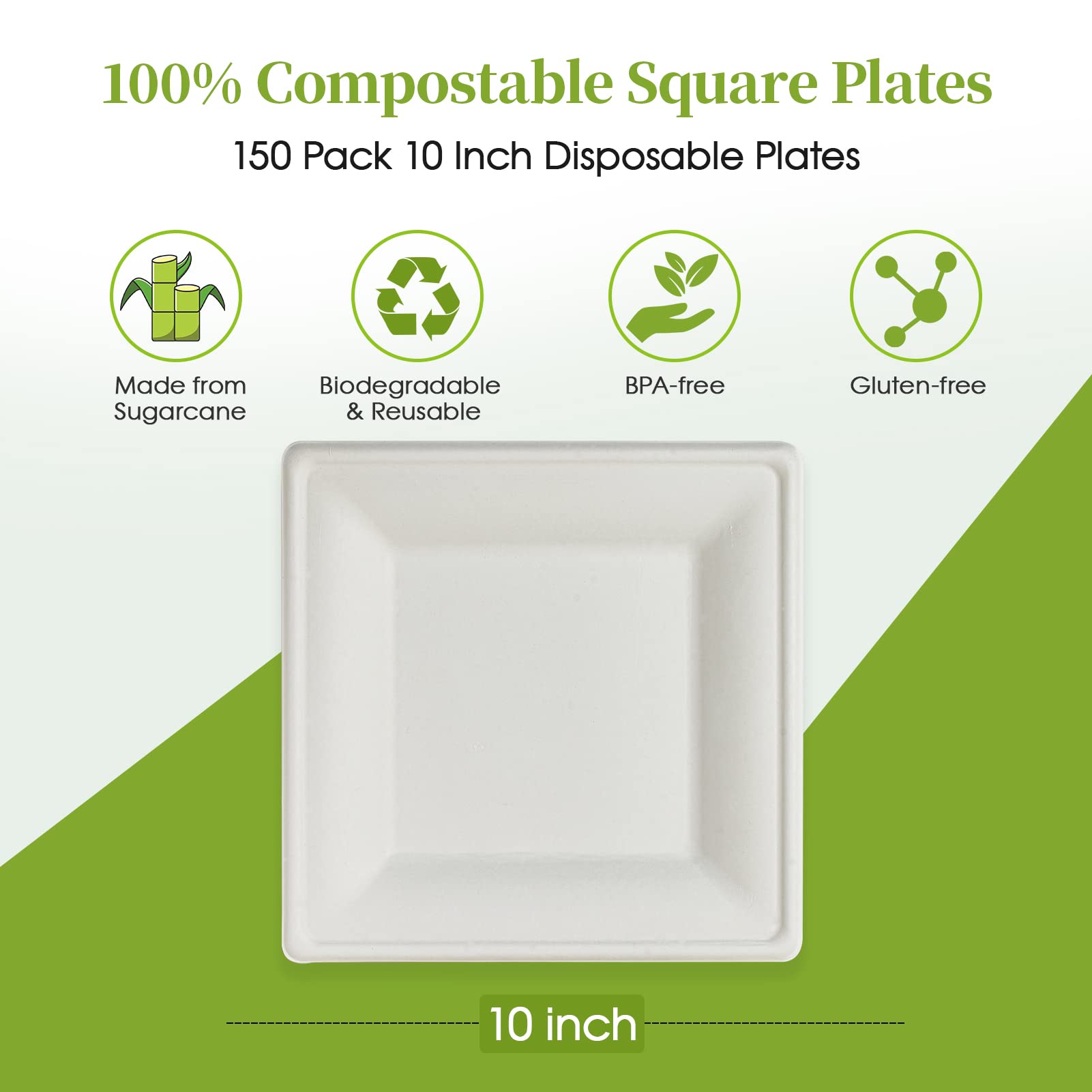 Square Heavy - Duty Compostable Plates｜BPA - Free, Cut - Resistant - ECOlipak