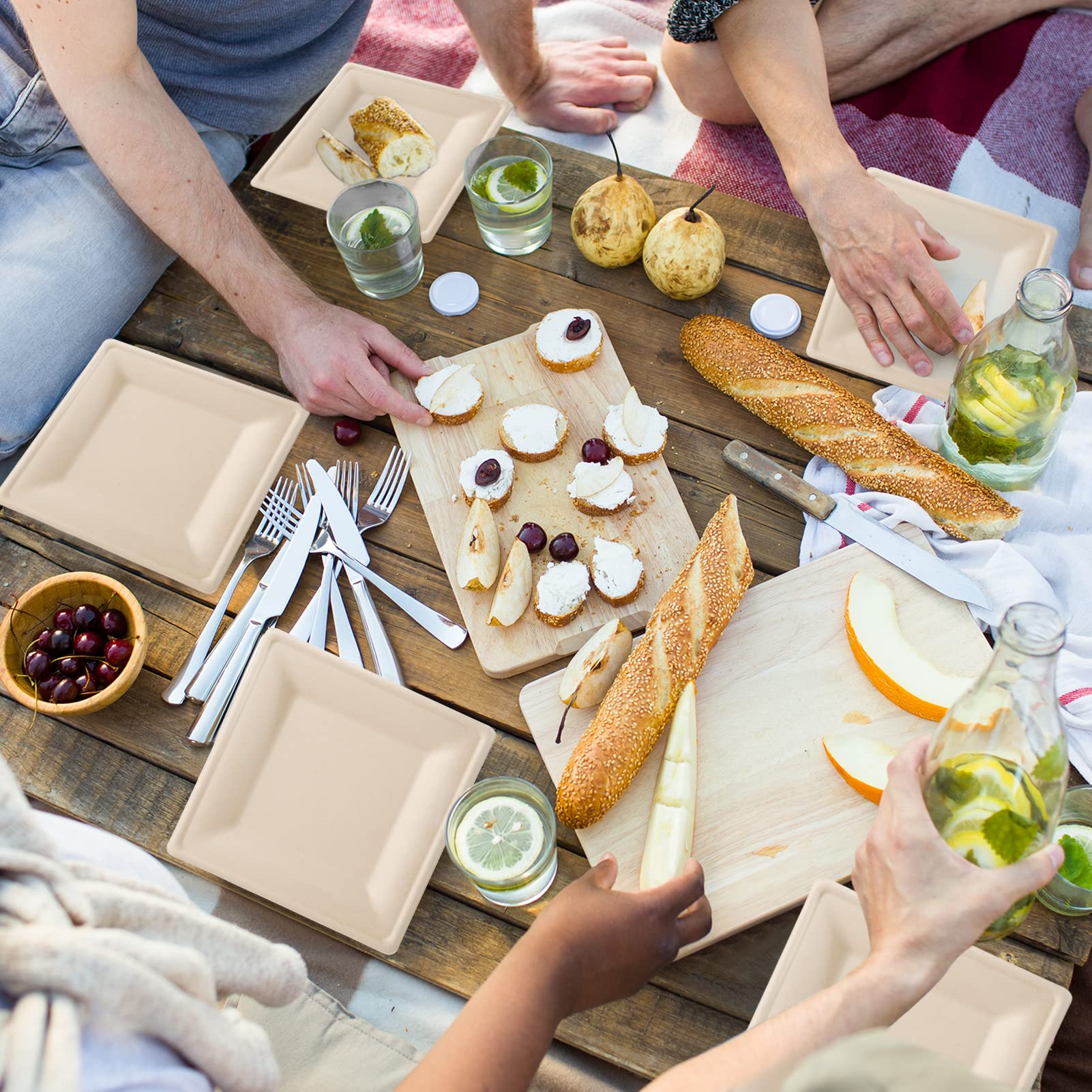 Square Heavy - Duty Compostable Plates｜BPA - Free, Cut - Resistant - ECOlipak