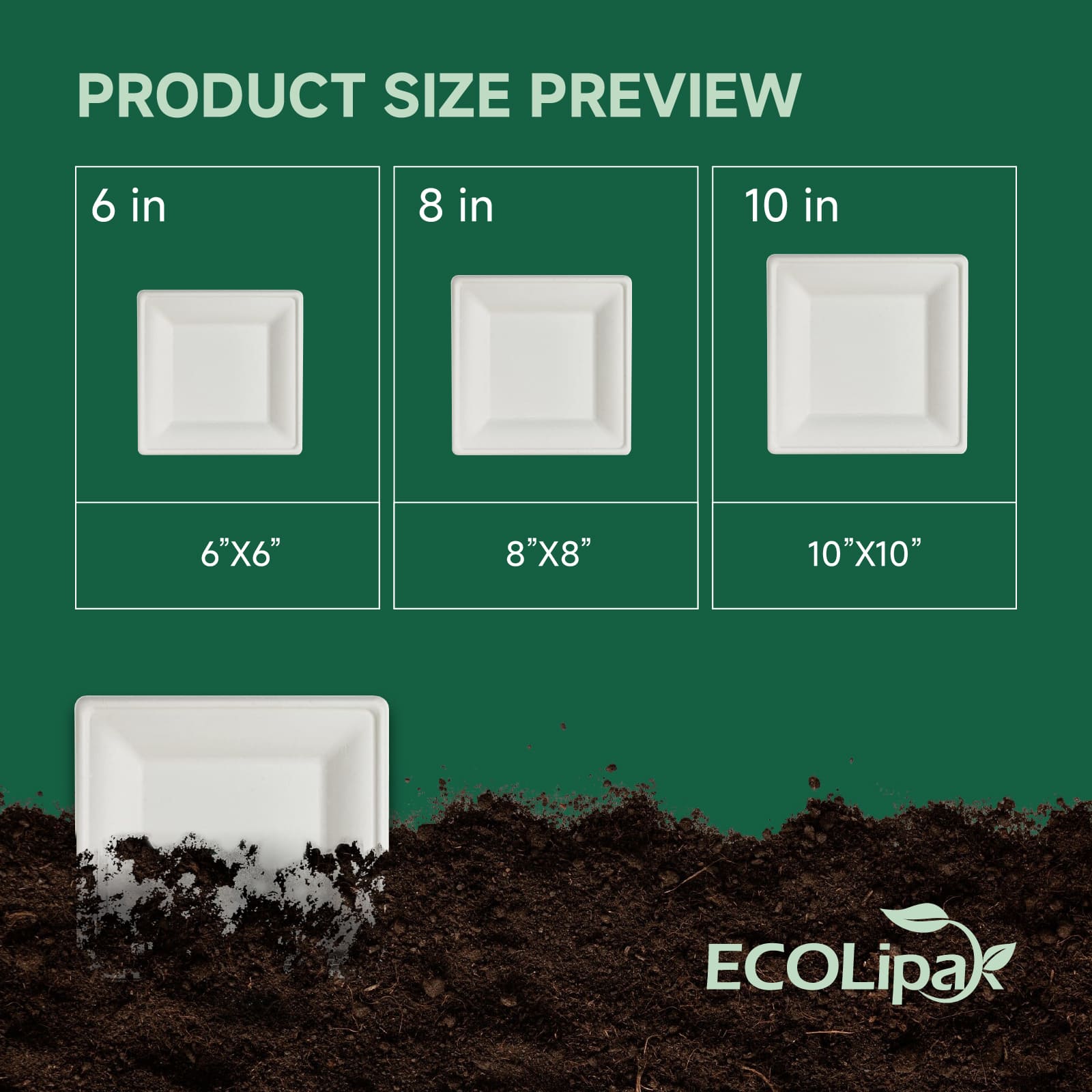 Square Heavy - Duty Compostable Plates｜BPA - Free, Cut - Resistant - ECOlipak