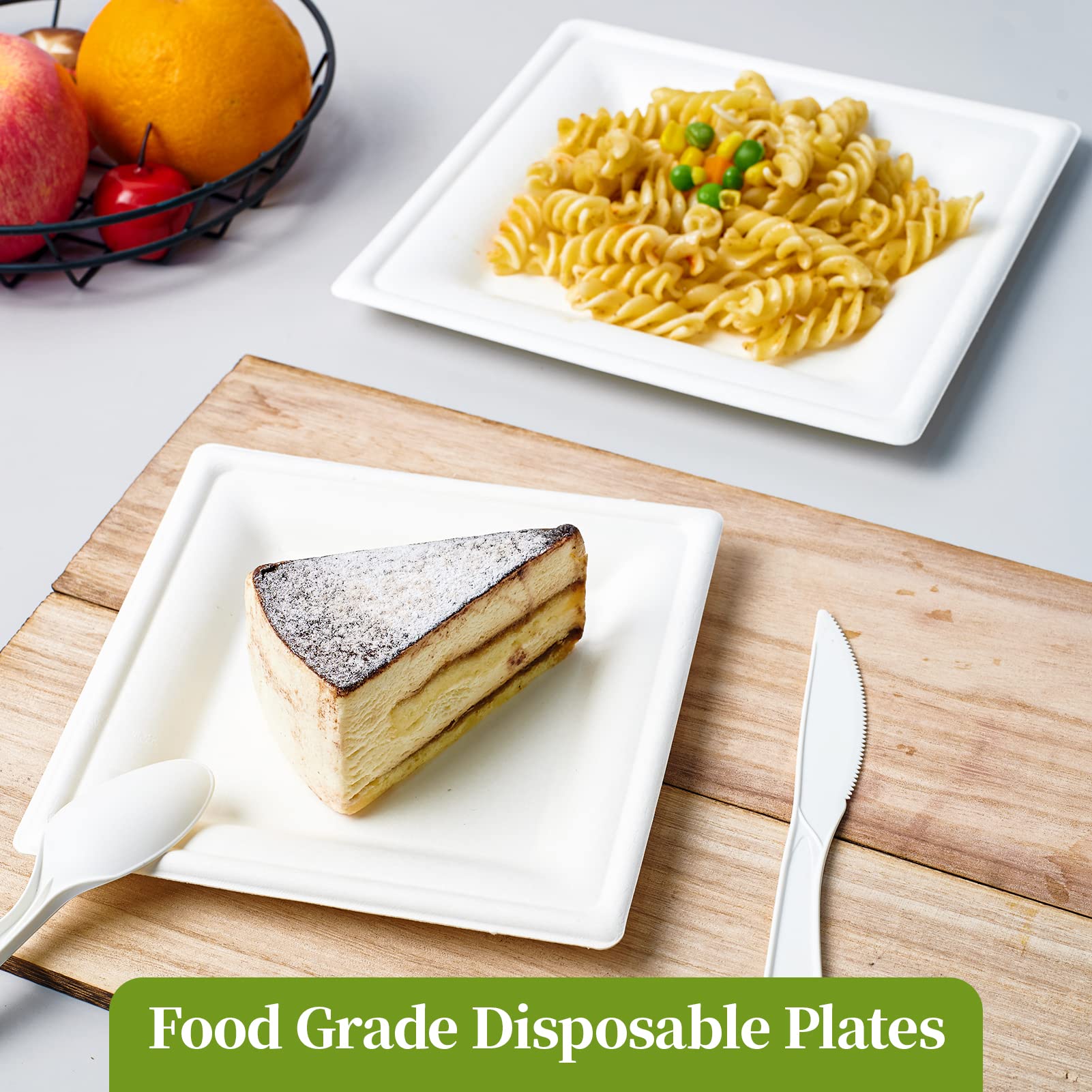 Square Heavy - Duty Compostable Plates｜BPA - Free, Cut - Resistant - ECOlipak