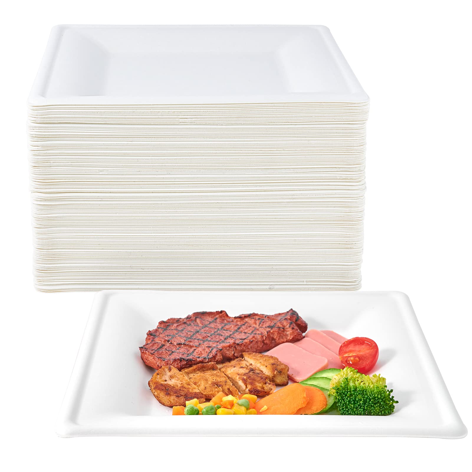 Square Heavy - Duty Compostable Plates｜BPA - Free, Cut - Resistant - ECOlipak