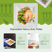 Square Heavy - Duty Compostable Plates｜BPA - Free, Cut - Resistant - ECOlipak
