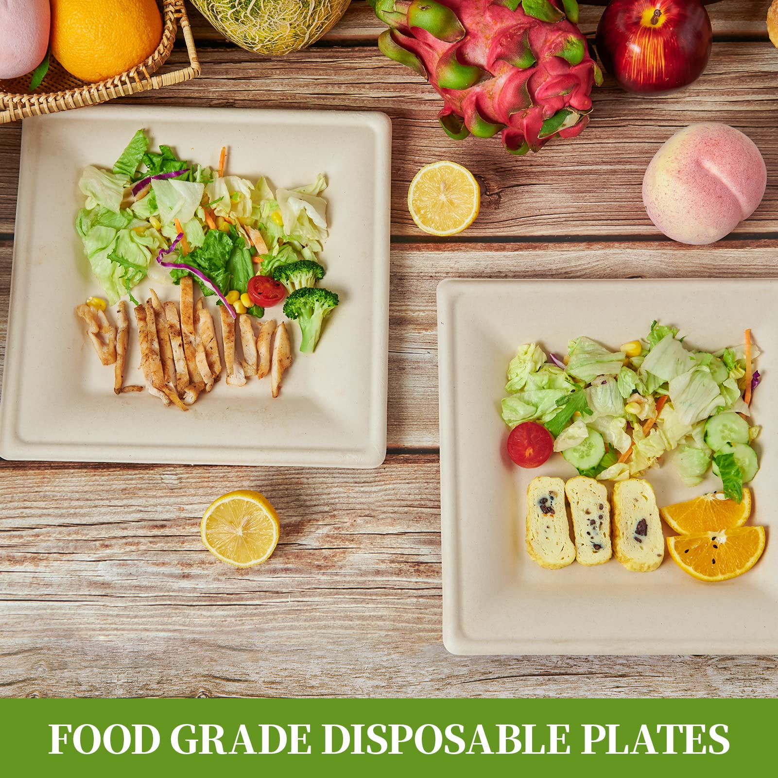 Square Heavy - Duty Compostable Plates｜BPA - Free, Cut - Resistant - ECOlipak