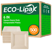 Square Heavy - Duty Compostable Plates｜BPA - Free, Cut - Resistant - ECOlipak