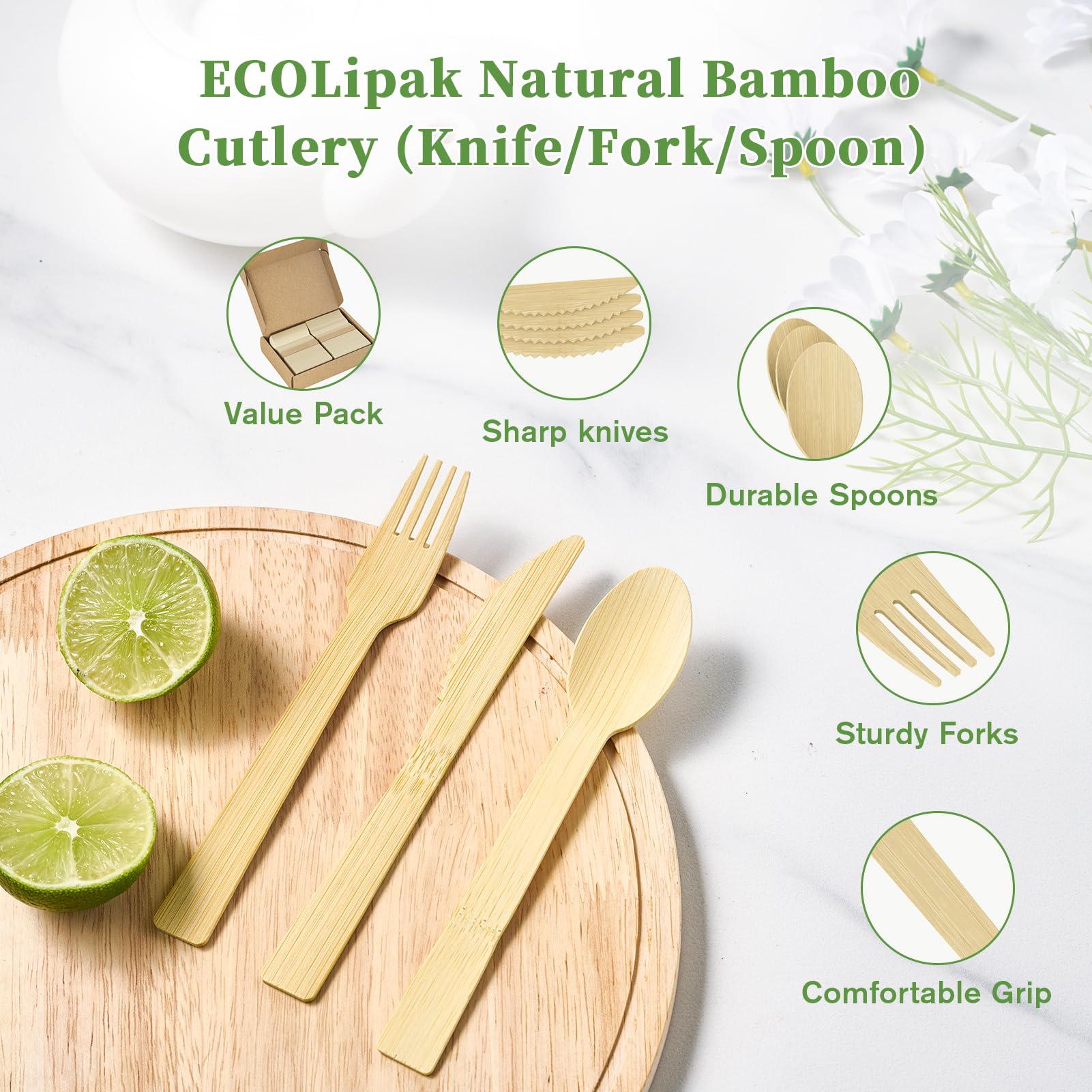 Square Leak - Proof Palm Leaf Compostable Plates & Cutlery Sets｜Food Grade, BPA - Free - ECOlipak