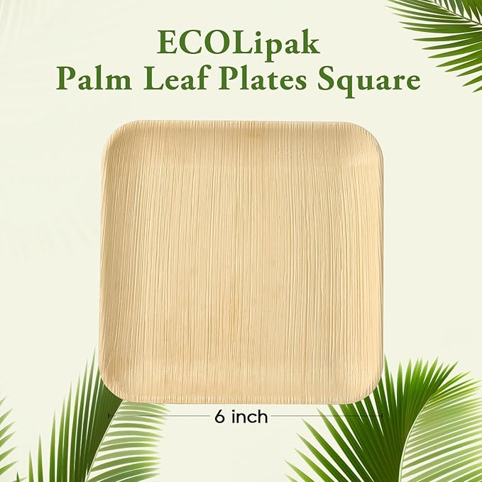 Square Leak - Proof Palm Leaf Compostable Plates & Cutlery Sets｜Food Grade, BPA - Free - ECOlipak