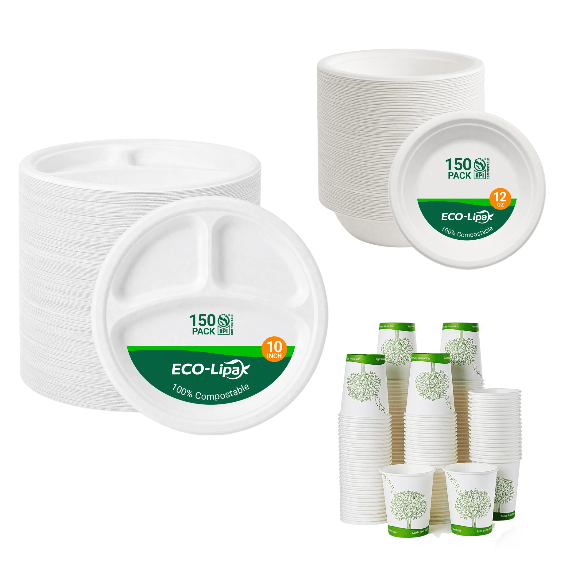 White All-in-One Food & Drink Serving Set for Catering & Gatherings - ECO-Lipak