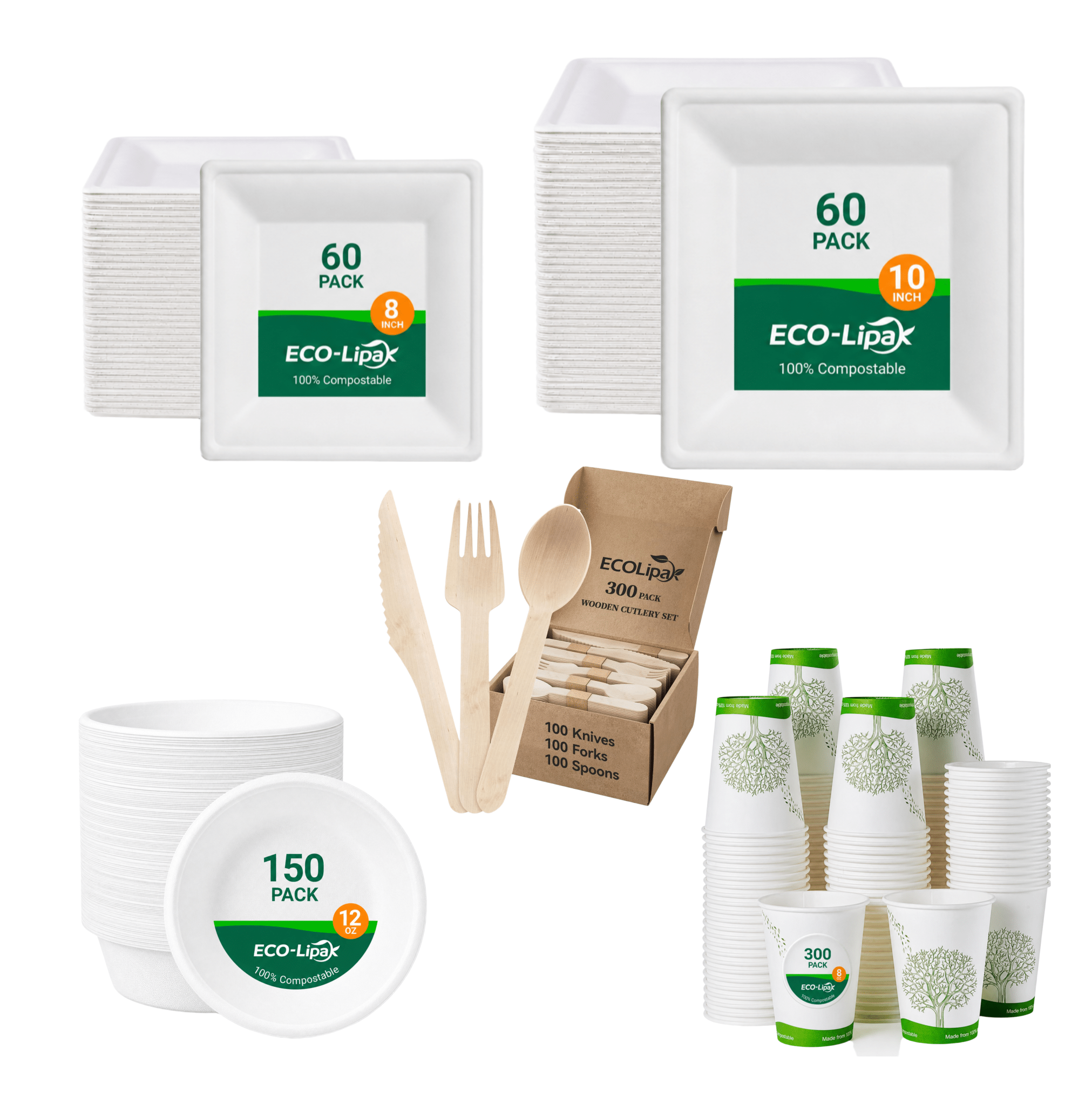 White Multi-Course Tableware Set for Weddings, Receptions & Celebrations - ECO-Lipak