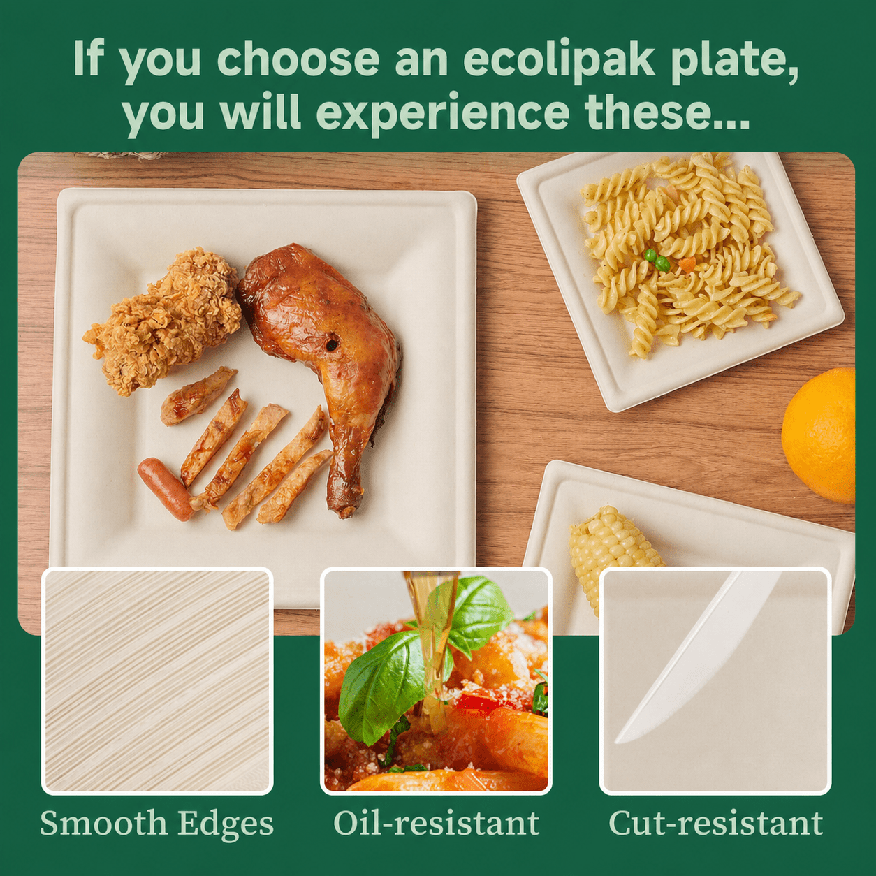 Wholesale Natural Square Compostable Sugarcane Plates – 6 in / 10 in | 1,000/Carton - ECO-Lipak