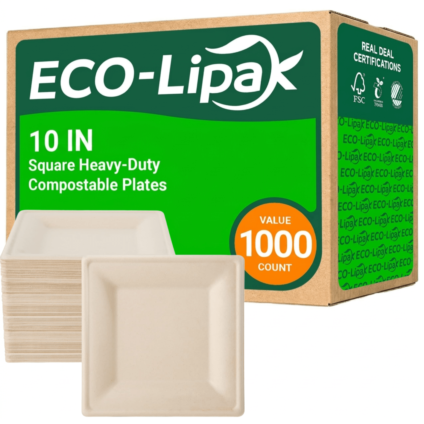 Wholesale Natural Square Compostable Sugarcane Plates – 6 in / 10 in | 1,000/Carton - ECO-Lipak