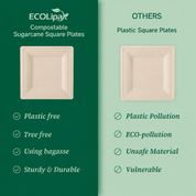Wholesale Natural Square Compostable Sugarcane Plates – 6 in / 10 in | 1,000/Carton - ECO-Lipak