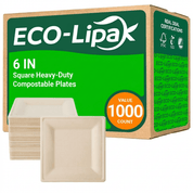 Wholesale Natural Square Compostable Sugarcane Plates – 6 in / 10 in | 1,000/Carton - ECO-Lipak